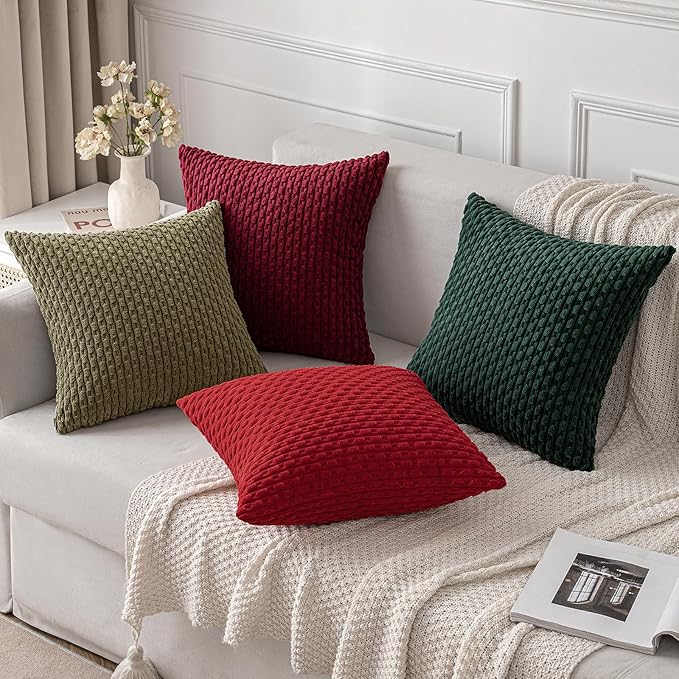 MIULEE Red Throw Pillow Covers Soft Corduroy Decorative Set of 2 Boho Striped - Image 4