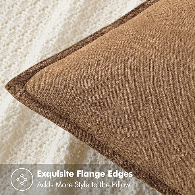 MIULEE Decorative Linen Euro Sham Pillow Covers 22x22 Inch Brown Boho Farmhouse - Image 2