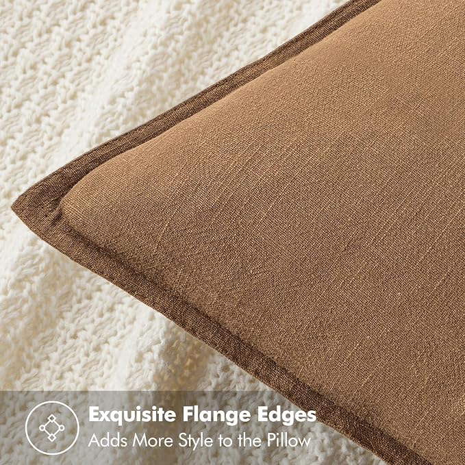 MIULEE Decorative Linen Euro Sham Pillow Covers 26x26 Brown Boho Farmhouse - Image 2