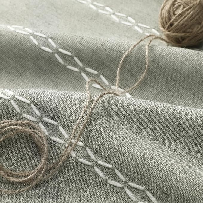 Boho Blackout Curtains 96 Inches Long Sage Green Linen Blend 2 Panels - Image 6