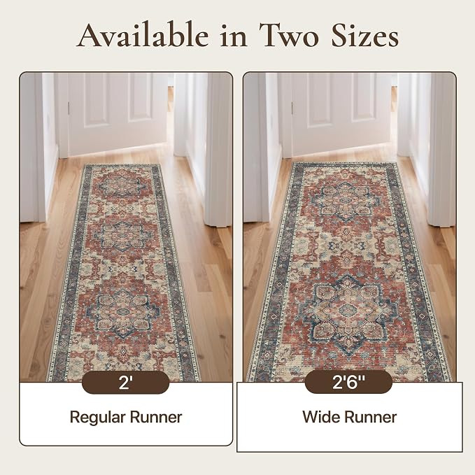 GENIMO 2'6''x10 Runner Rugs for Hallway, Machine Washable Non Slip Vintage Rugs - Image 3
