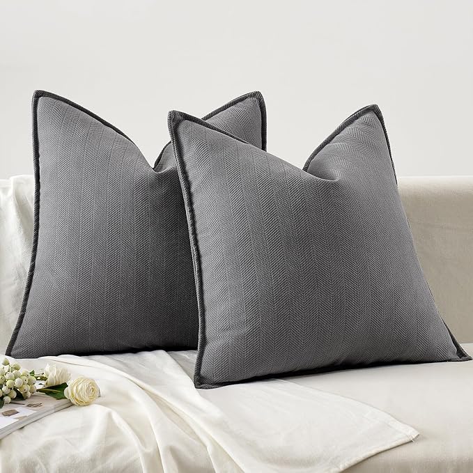 MIULEE Pack of 2 Grey Decorative Pillow Covers 26x26 Inch Soft Chenille - Image 6