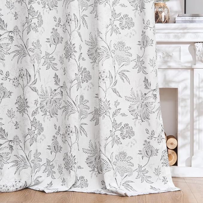 jinchan Linen Floral Curtains for Living Room, 96 Inch Length Curtains - Image 3