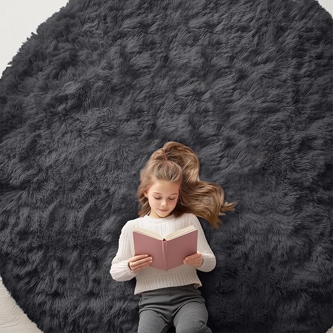 OLANLY Black Round Rugs for Bedroom by OLANLY