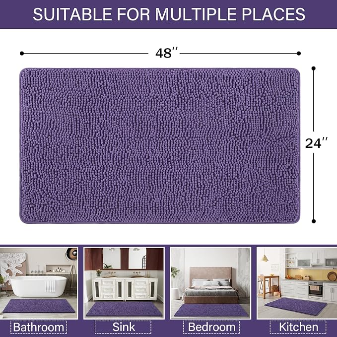 LOCHAS Luxury Bathroom Rug Shaggy Bath Mat 24 x 48 Inch, Washable Non Slip Bath - Image 2