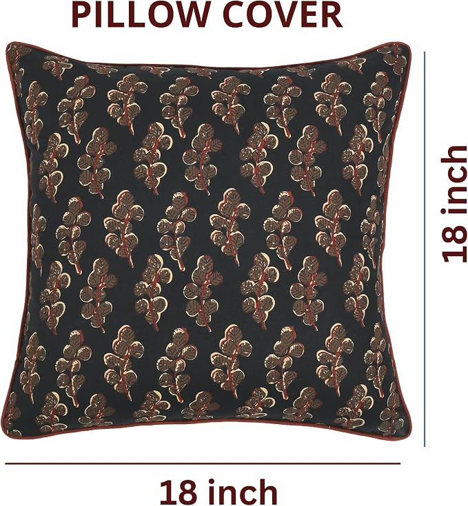 Ridhi Block Print Black Pillow Cover 18" x 18" Decorative Couch Pillows - Image 4