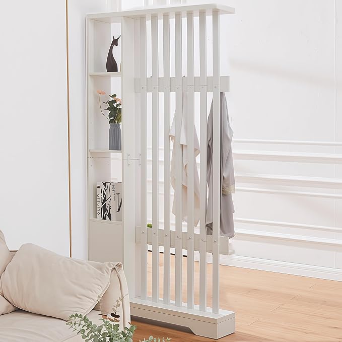 Room Divider with Shelves, Wall Room Divider Bookshelf, Freestanding Wood - Image 4