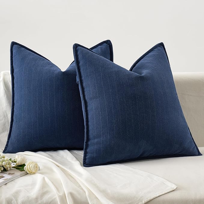 MIULEE Pack of 2 Navy Blue Decorative Pillow Covers 20x20 Inch Soft Chenille - Image 6