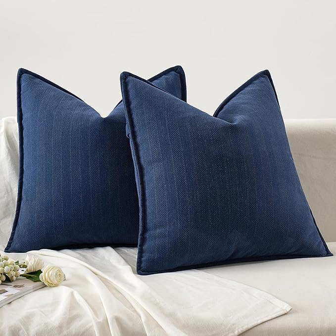 MIULEE Pack of 2 Navy Blue Decorative Pillow Covers 24x24 Inch Soft Chenille - Image 6