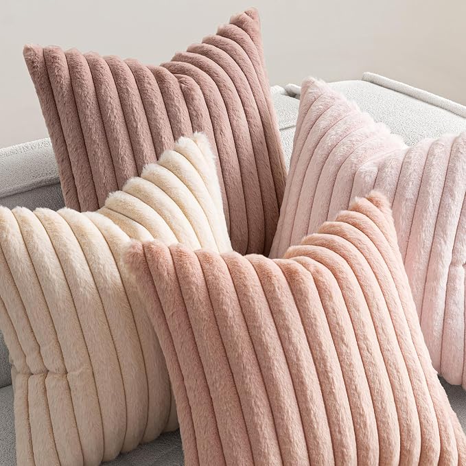 MIULEE Faux Fur Plush Decorative Throw Pillow Covers 18x18 Set of 4, - Image 6