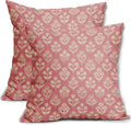 Pink Floral Block Print Pillow Covers 18x18 Inch Set of 2, Vintage Flower by Sivirary