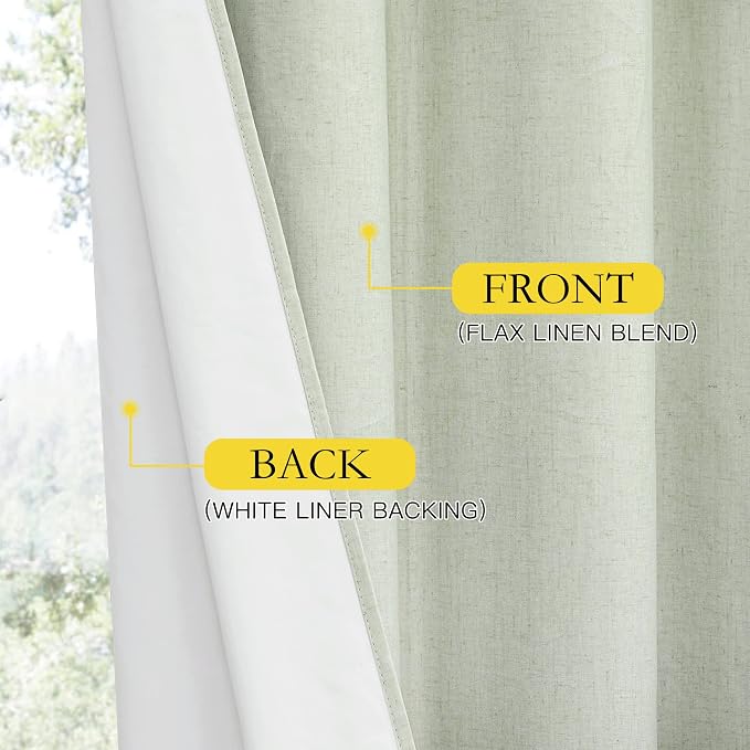 NICETOWN Sage Green Short Kitchen Linen Blackout Curtains 48 inches Length - Image 6