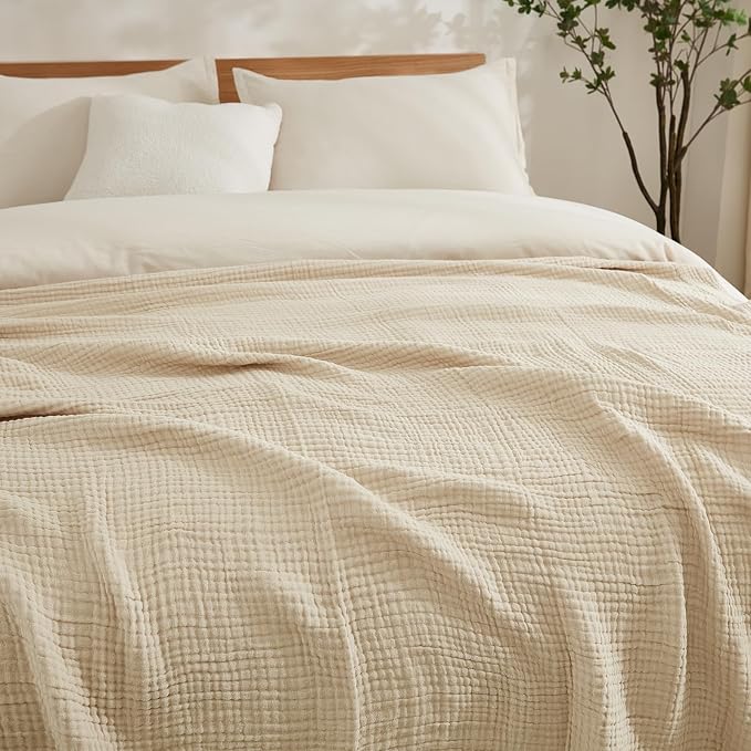 EMME Cotton Bed Blanket Twin Size Soft Muslin Boho Bedding Lightweight - Image 7