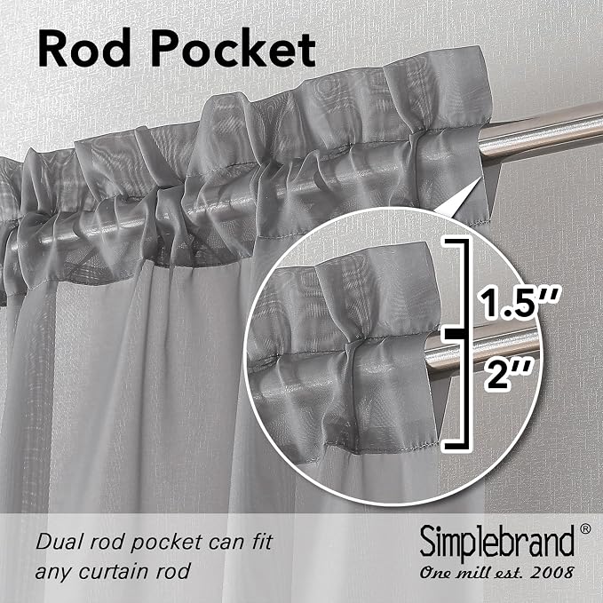 Simplebrand Rod Pocket Top Solid Voile Sheer Curtains - Image 4