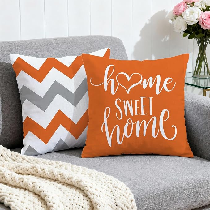 Hexagram Geometric Orange Pillow Covers 18x18 Set of 4, Decorative Outdoor Boho - Image 2