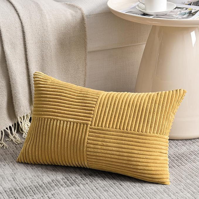 Fancy Homi 2 Packs Mustard Yellow Lumbar Decorative Throw Pillow Covers 16x32 - Image 2