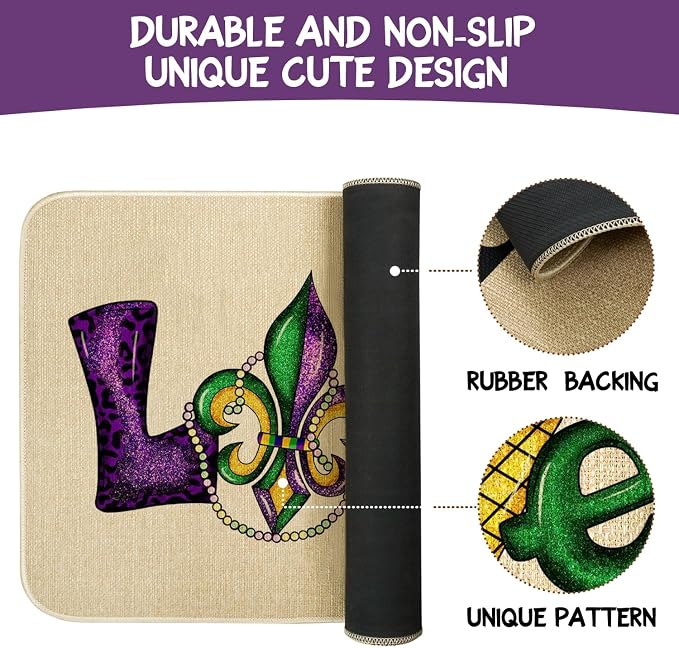 Mardi Gras Door Mat, Fleur De Lis Love Indoor Outdoor Non-Slip Doormat - Image 7