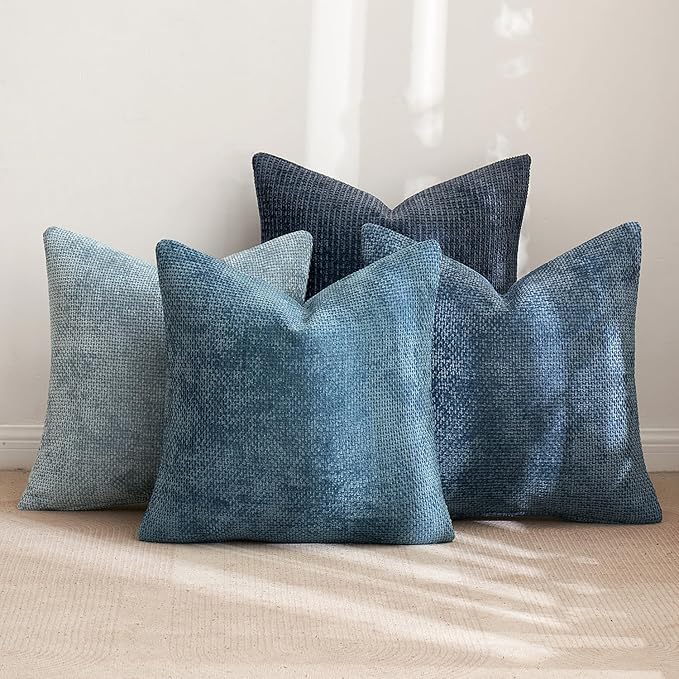 MIULEE Pack of 4 Couch Throw Pillow Covers 16x16 Inch Neutral Blue Soft - Image 4