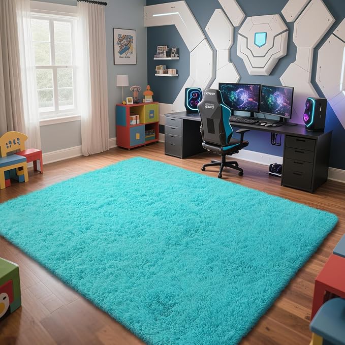 yongyangjuxin Teal Blue Rug Fluffy Rug, 8x10 Teal Area Rugs by Yongyangjuxi