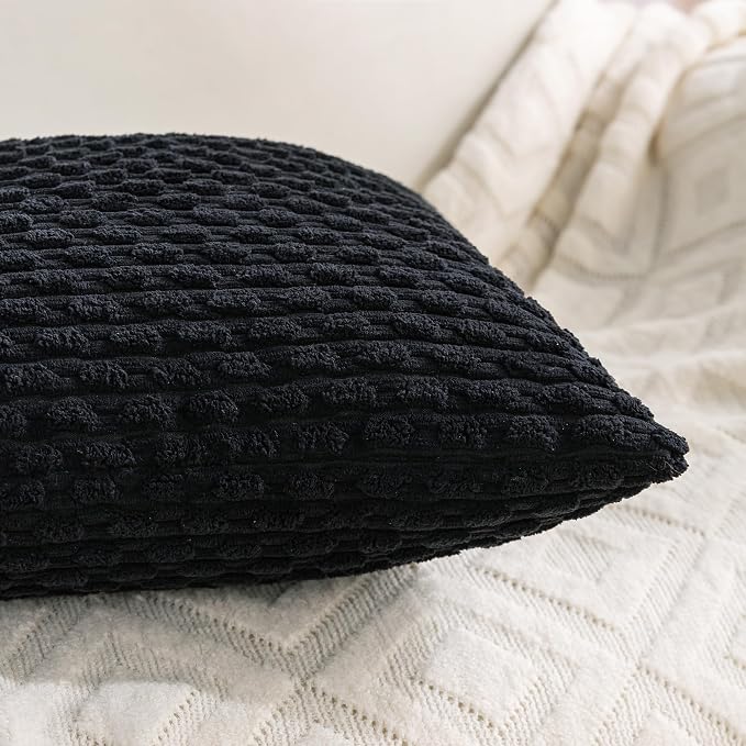 Set of 4 Black Decorative Throw Pillow Covers 18x18 Inch Corduroy Pillow Covers - Image 3