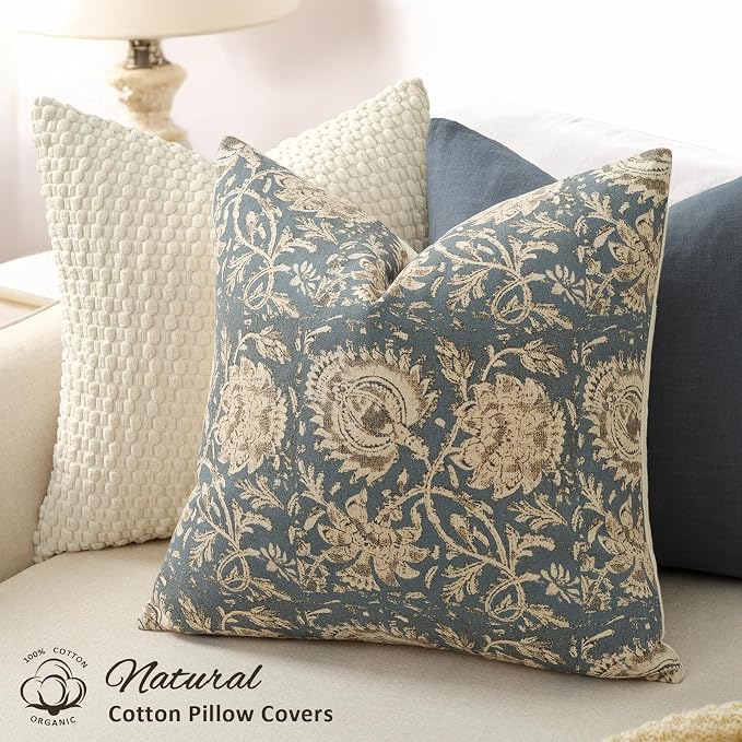 Vintage Floral Print Throw Pillow Covers 20x20 Set of 2 Neutral Modern - Image 2