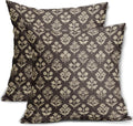 Dark Brown Floral Block Print Pillow Covers 16x16 Inch Set of 2, Vintage Flower by Sivirary