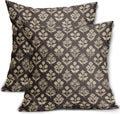 Dark Brown Floral Pillow Covers 24x24 Inch Set of 2, Vintage Flower Block Print by Sivirary