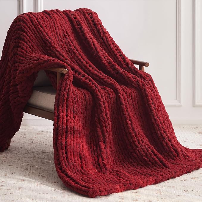 Negwoo Chunky Knit Throw Blanket, Handmade Red Crochet Big Thick Blanket - Image 2