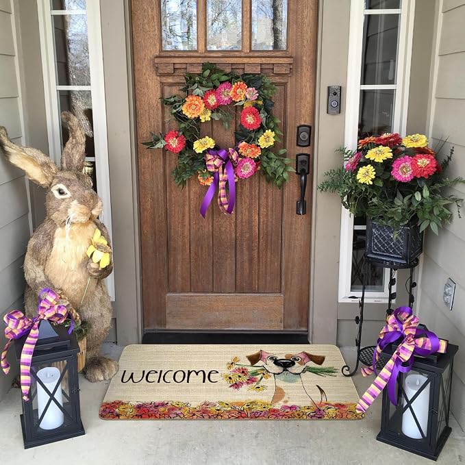 Spring Summer Door Mat, Floral Dog Indoor Outdoor Non-Slip Doormat, Entryway - Image 6