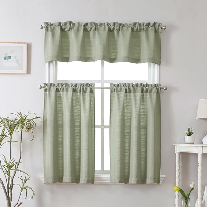 Chyhomenyc Bennet 2 Panels Light Green Kitchen Curtains Tier 24 Inch Length - Image 2