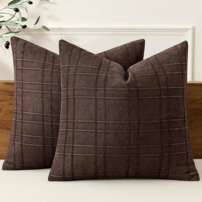 MIULEE Decorative Linen Check Throw Pillow Covers Neutral Farmhouse Vintage by MIULEE
