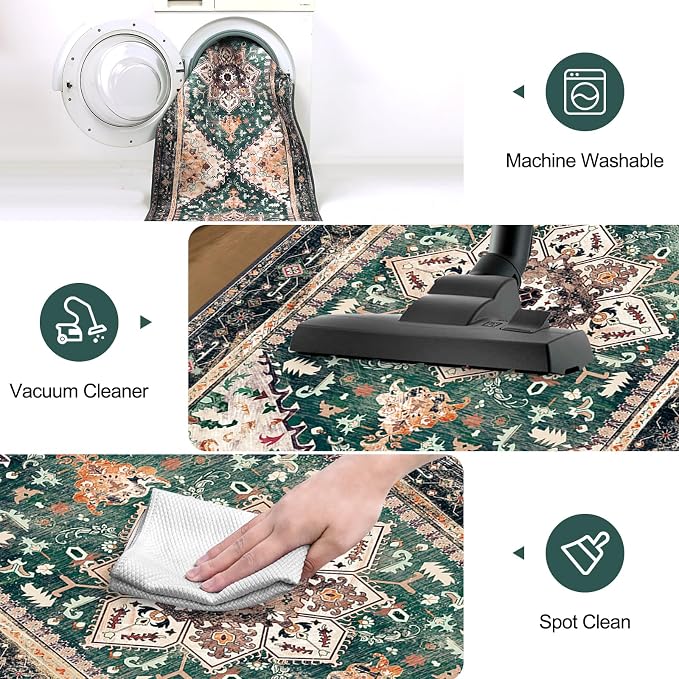 Yamaziot Washable Area Rug, 2x3 Small Entryway Rug Non-Slip Boho Vintage Rug - Image 5