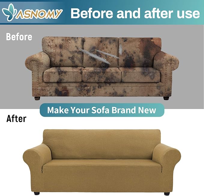 Asnomy Couch Covers for 3 Cushion Couch Stretch Sofa Covers Slipcovers - Image 6
