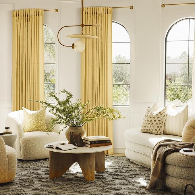 Gold Curtains for Living Room Back Tab Modern Farmhouse Semi Sheer Curtains 120 - Image 5