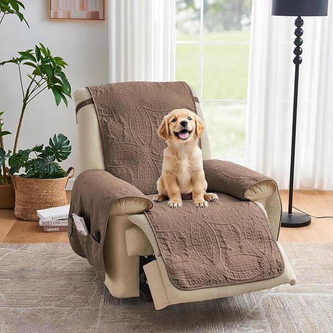 Toffee Quilted Recliner Covers, Waterproof Large Recliner Chair Covers by Pamhaven