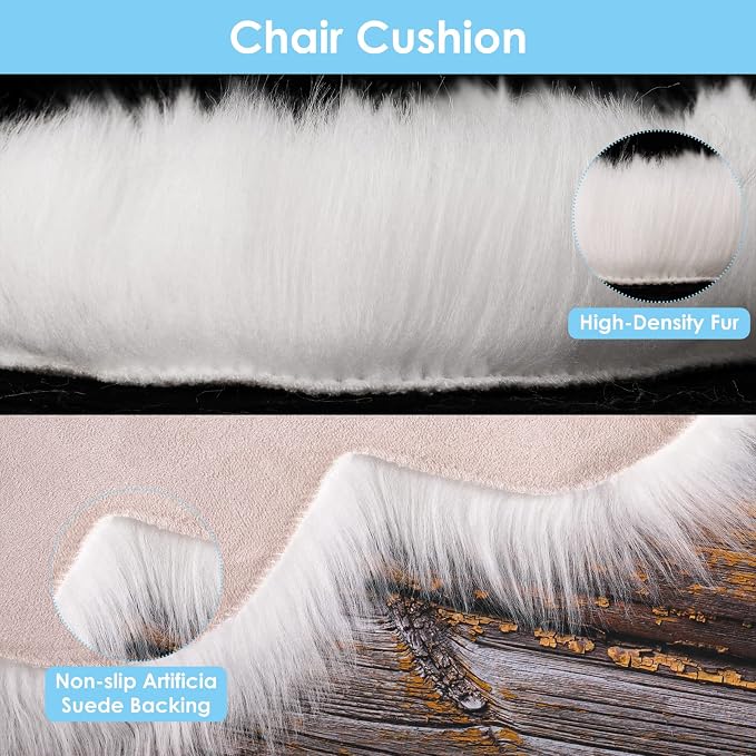 Molain Bench Cushion Fluffy Area Rug White Soft Faux Fur Bedroom Balcony Couch - Image 6