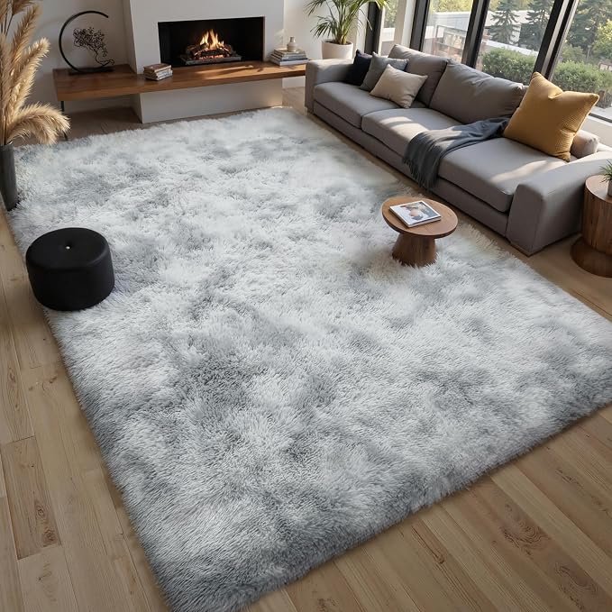 Grey Fluffy 9x12 Large Area Rugs - Image 7