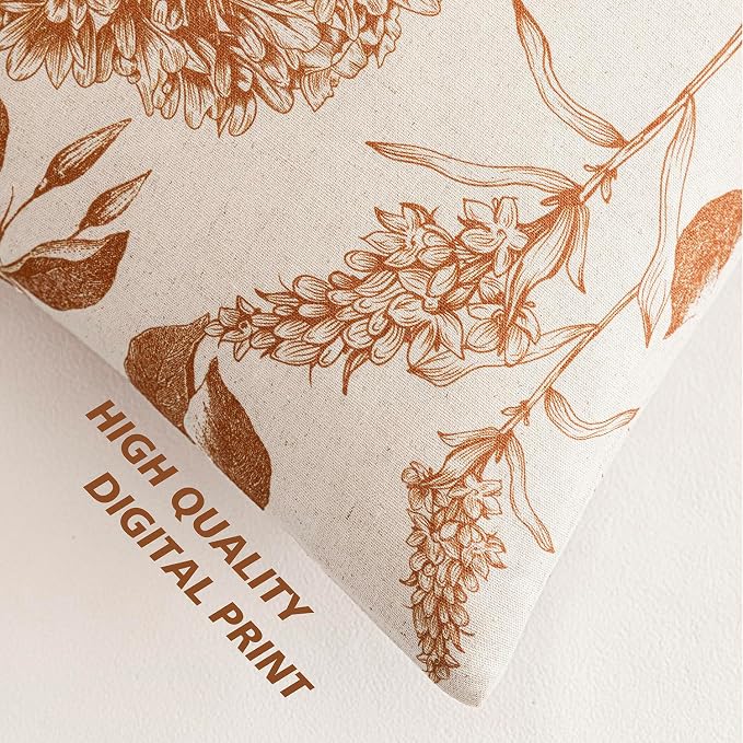 Foindtower Set of 2 Linen Floral Throw Pillow Covers Vintage Accent Print - Image 3