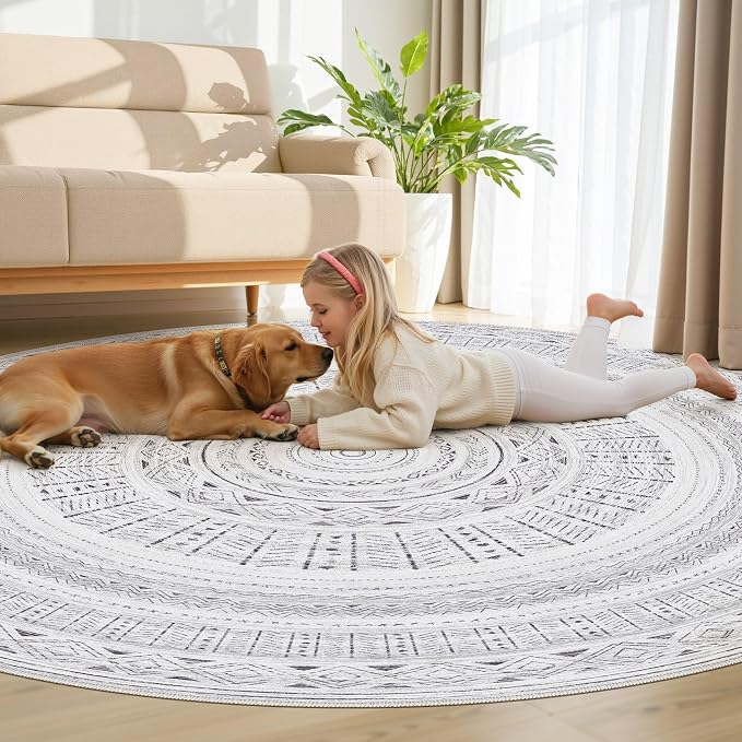 cotiled 8x8 Round Area Rug Living Room: Washable Boho Rugs - Image 7