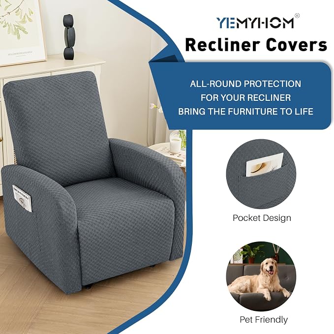 YEMYHOM 3 Pieces Stretch Recliner Slipcover Latest Jacquard Small Recliner - Image 3
