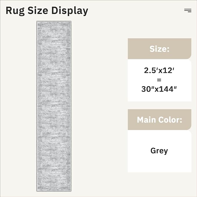 Runner Rug 2'6" x 12' Washable Non-Slip Runner Rugs - Image 5