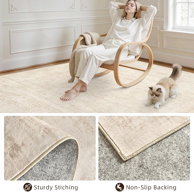 6x9 Area Rugs for Living Room: Vintage Boho Neutral Washable Rug Indoor Soft - Image 4