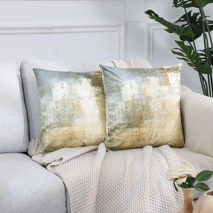 Grey and Beige Abstract Art Contemporary Pillow Cover, Modern Neutral - Image 2