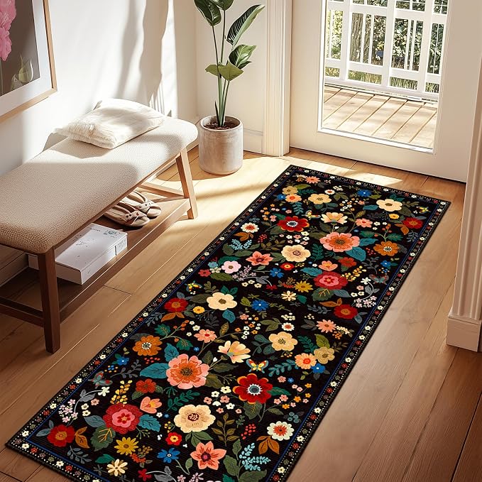 RELEANY Floral Nursery 2x8 Area Rugs Washable Print Boho Cute Carpet Non Slip by RELEANY