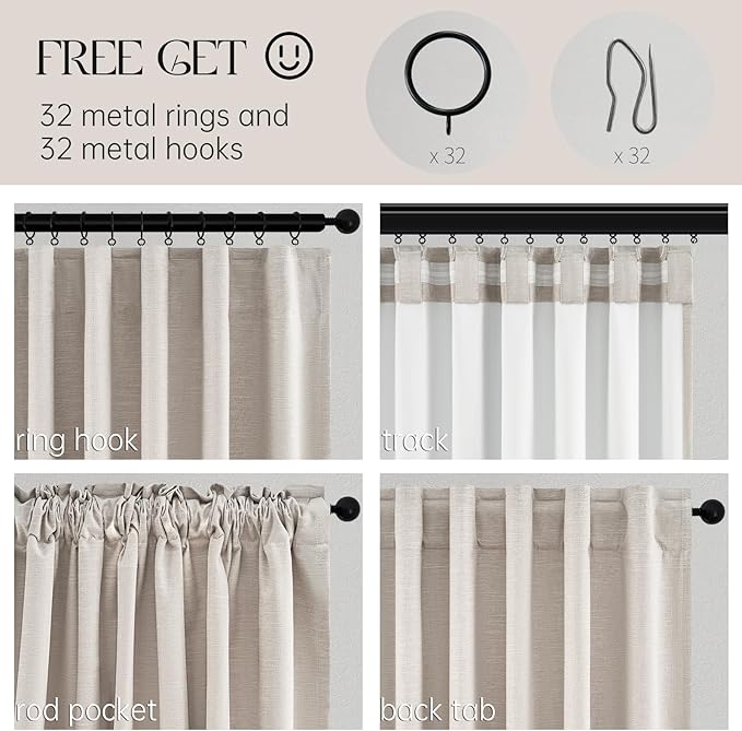 Oatmeal 105 Inch Long Curtains for Living Room Custom, Sun Blocking Elegant - Image 4