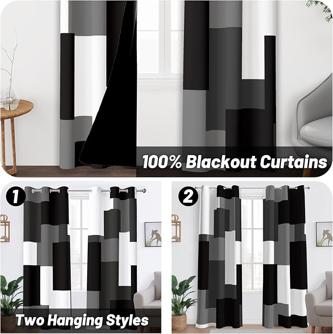 Tyrot Black Grey 100% Blackout Curtains - Image 2