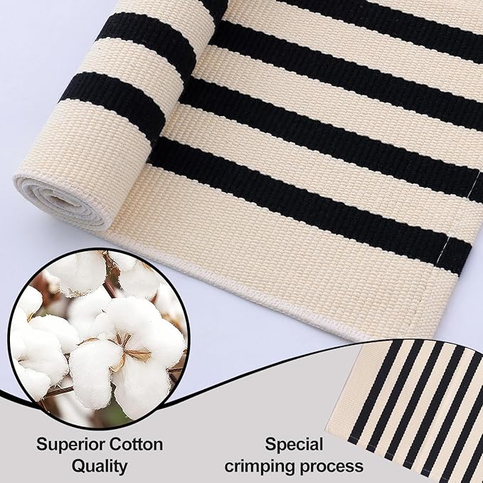 OLANLY Beige and Black Striped Rug 3' x 5' – Washable Cotton Doormat - Image 6
