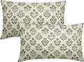 Olive Green Floral Pillow Covers 12x20 Inch Set of 2, Block Print Lumbar Flower by Sivirary