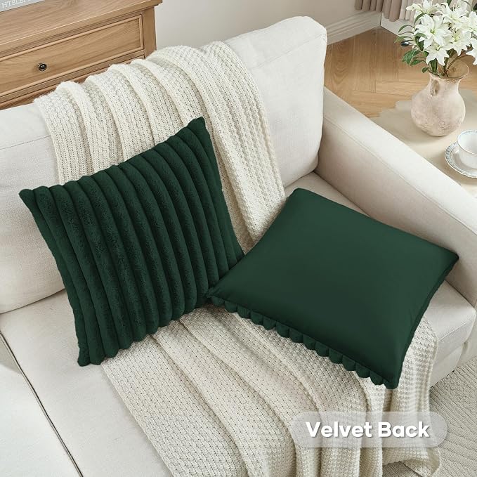 FUTEI Dark Green Decorative Throw Pillow Covers Set of 2, 22x22 Inch Soft - Image 4