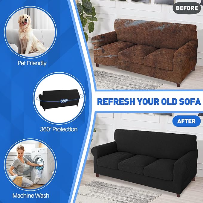 MAXIJIN 4 Piece Couch Covers for 3 Cushion Couch Super Stretch Non Slip Couch - Image 5